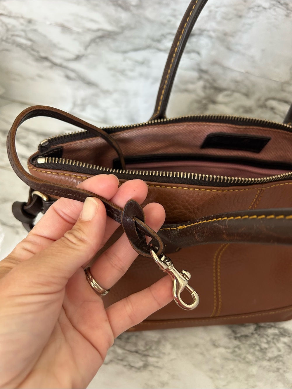 Dooney & Bourke | vintage Brown Pebbled Leather Satchel - Picture 10 of 16